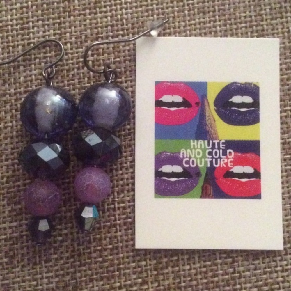 NEW Handmade Purple Agate and Glass Earrings